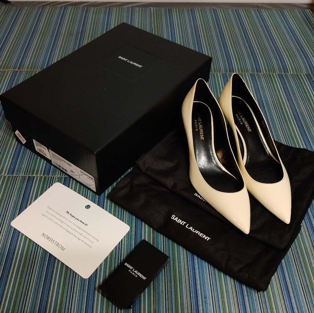 Saint Laurent, brand new, size 6 1/2 Charlotte 55 cream patent leather pump - Picture 7 of 8